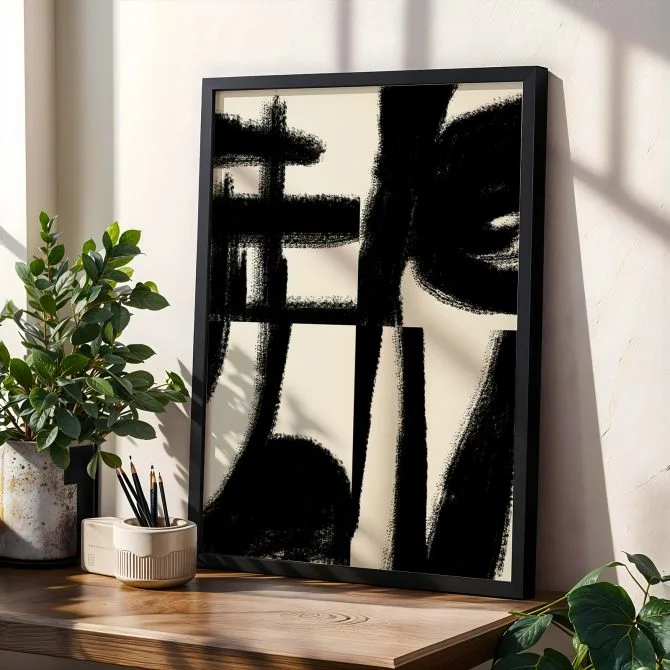 Framed Black Ink Abstract Wall Art