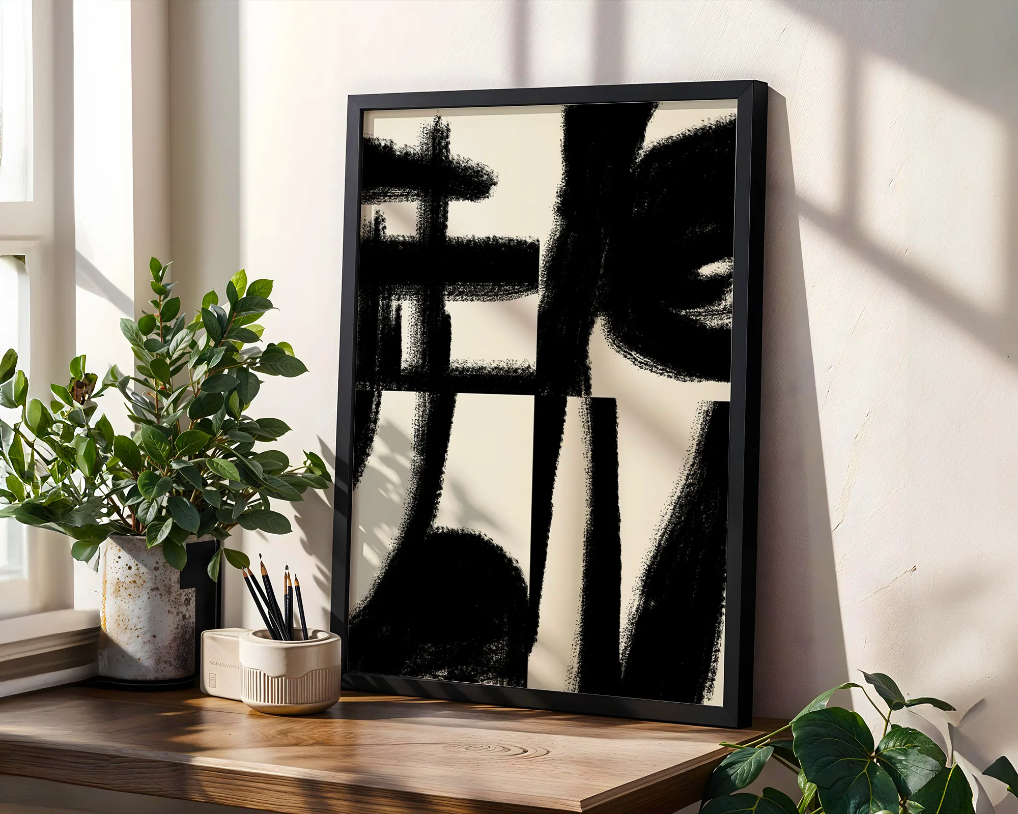 Framed Black Ink Abstract Wall Art