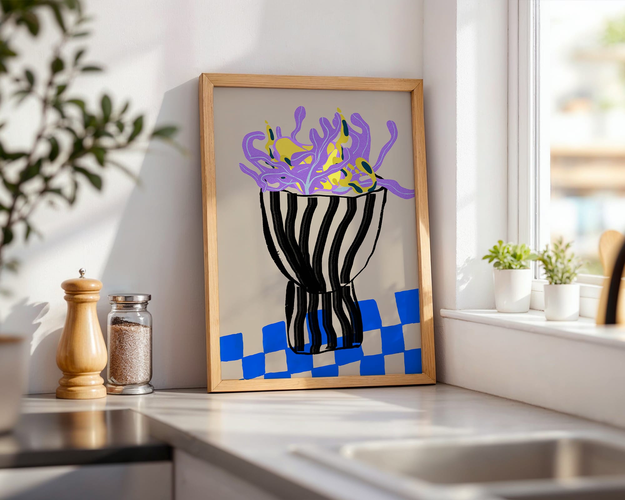 Framed Purple Lines Art